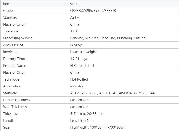 Steel H Beam Section Column Hot Rolled Welded Ms Galvanized Painted Steel H-Beams Price H Shape Steel Profile Production Line